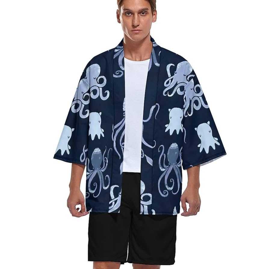 MAN-TLE タコヤキジャケット(カーディガン) Amazon.co.jp: 夏服 イカ タコ柄 海動物 着物カーディガン